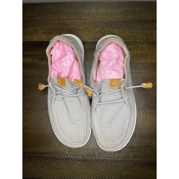 Women’s Size 7 Hey Dude Wendy Washed Gray Graphic Lined Slip-On Casual Shoes - Picture 2 of 11